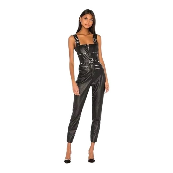 NEW WeWoreWhat Faux Leather Catsuit Jumpsuit Overalls Size XS - Picture 1 of 13